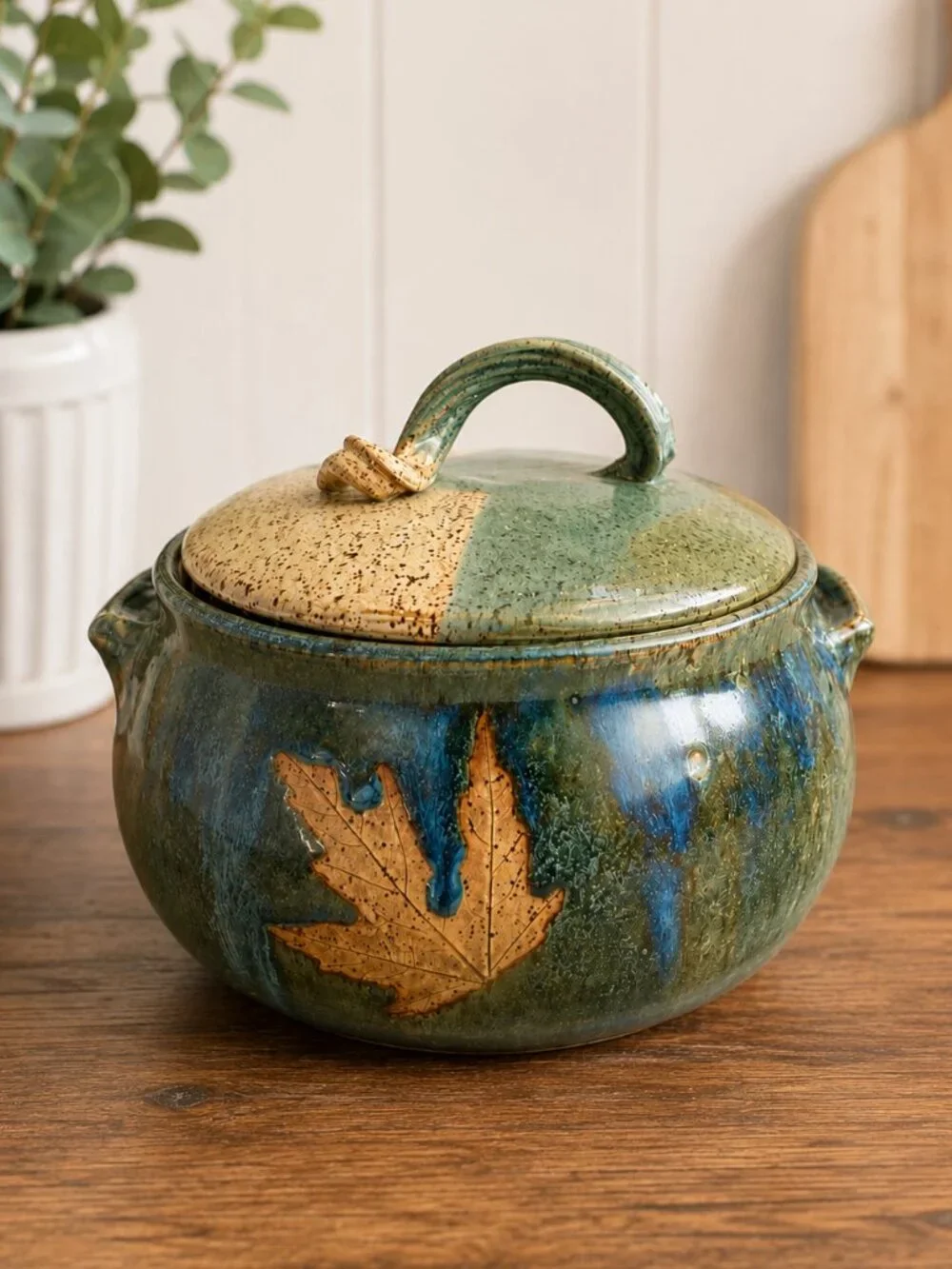 Pamela Kohler-Camp Signed Art Pottery Casserole Dish Lid Leaf Design